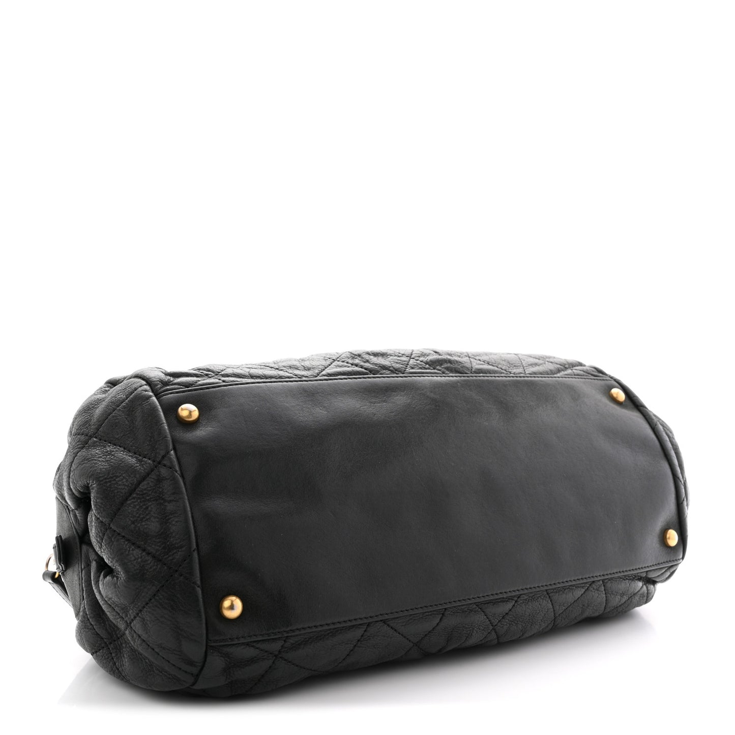Iridescent Calfskin Chic Quilt Bowling Bag Black