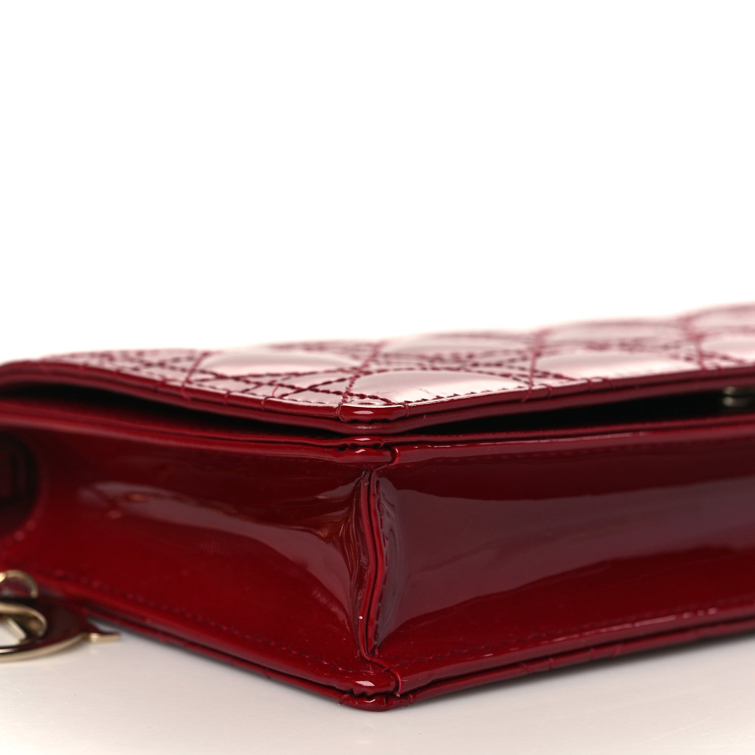 Christian Dior Patent Cannage Lady Dior Chain Wallet Rouge Ceris 8 of 10