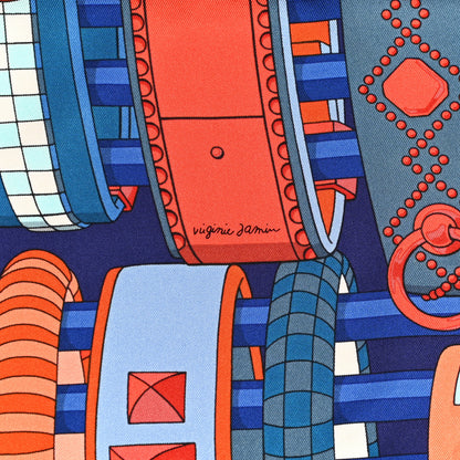 Hermes Silk Colliers de Chiens Giant Scarf 140 Indigo Orange Cobalt 4 of 6