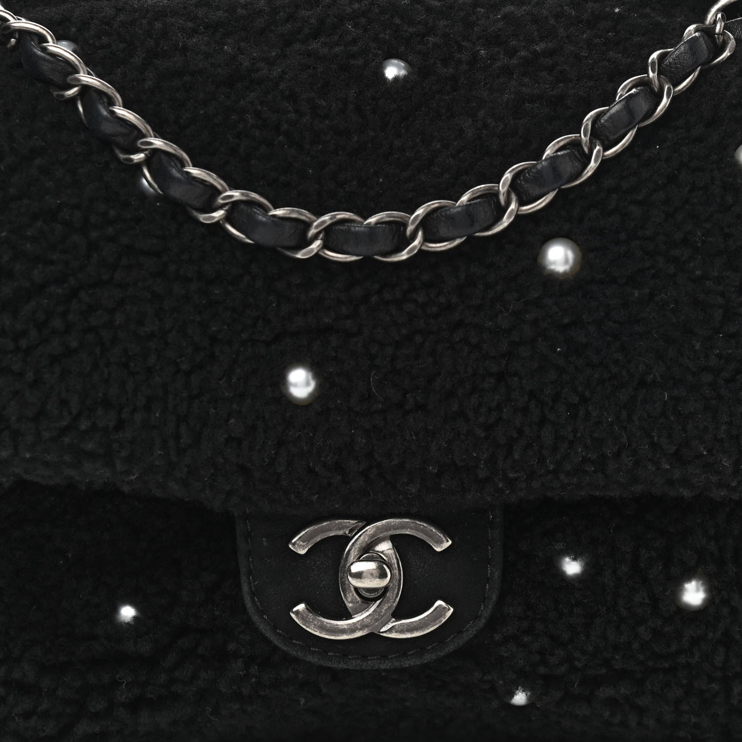 Chanel Shearling Lambskin Pearl Flap Black 7 of 13