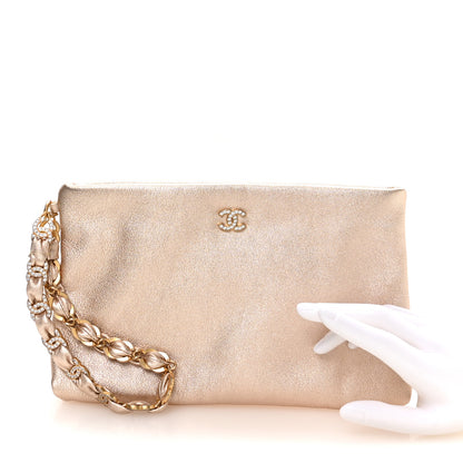 Chanel Metallic Calfskin Crystal CC Wristlet Clutch Gold 2 of 8