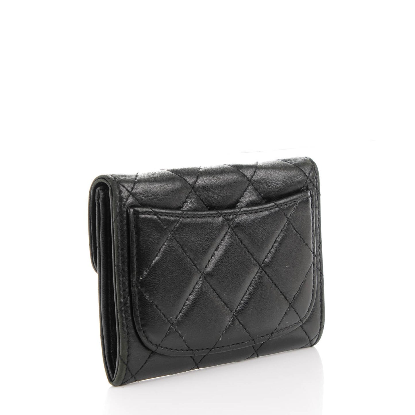 Lambskin Quilted Flap Card Holder Wallet Black