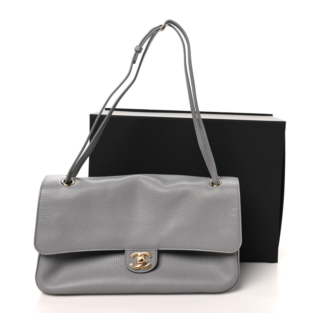 Grained Calfskin Small Souplissimo Maxi Flap Grey