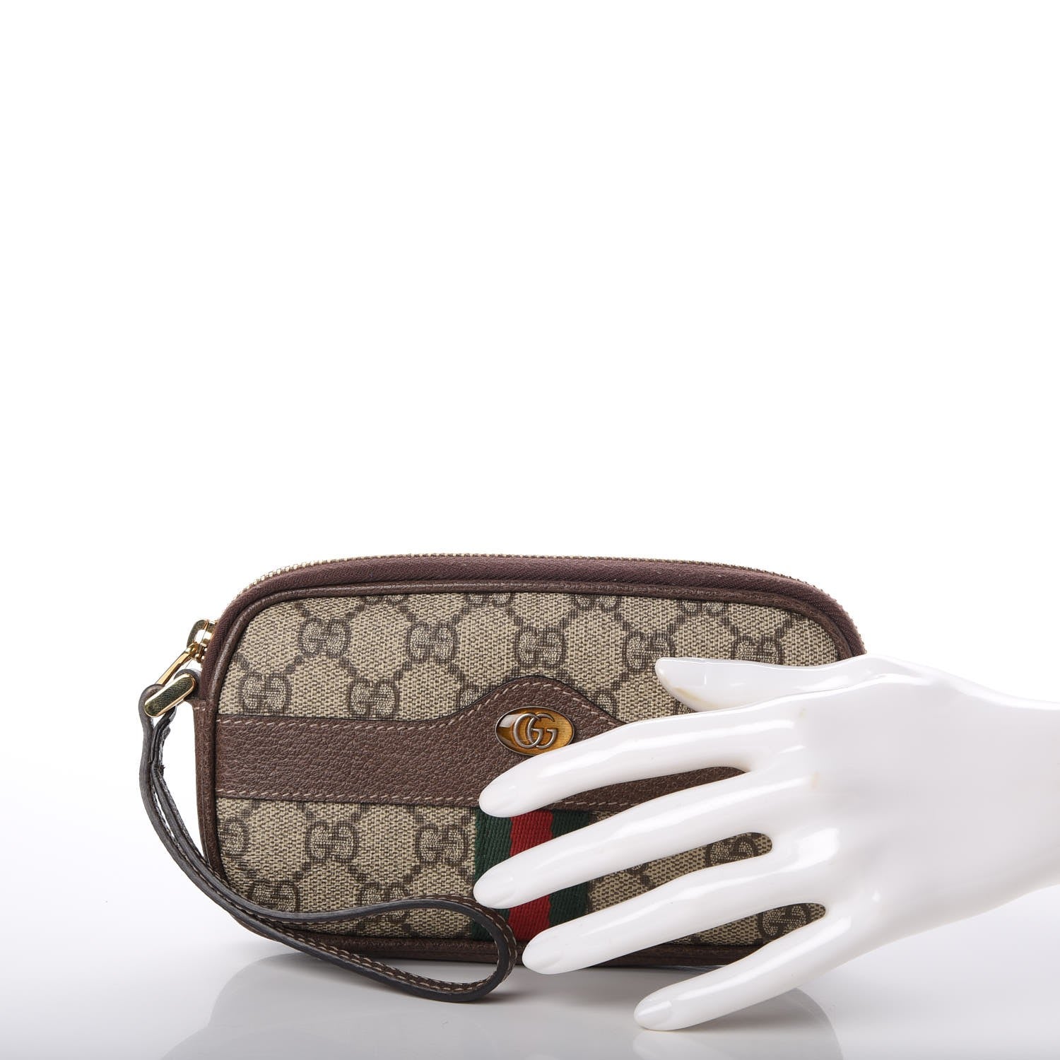 Gucci GG Supreme Monogram Ophidia Phone Case Wristlet Brown 2 of 8