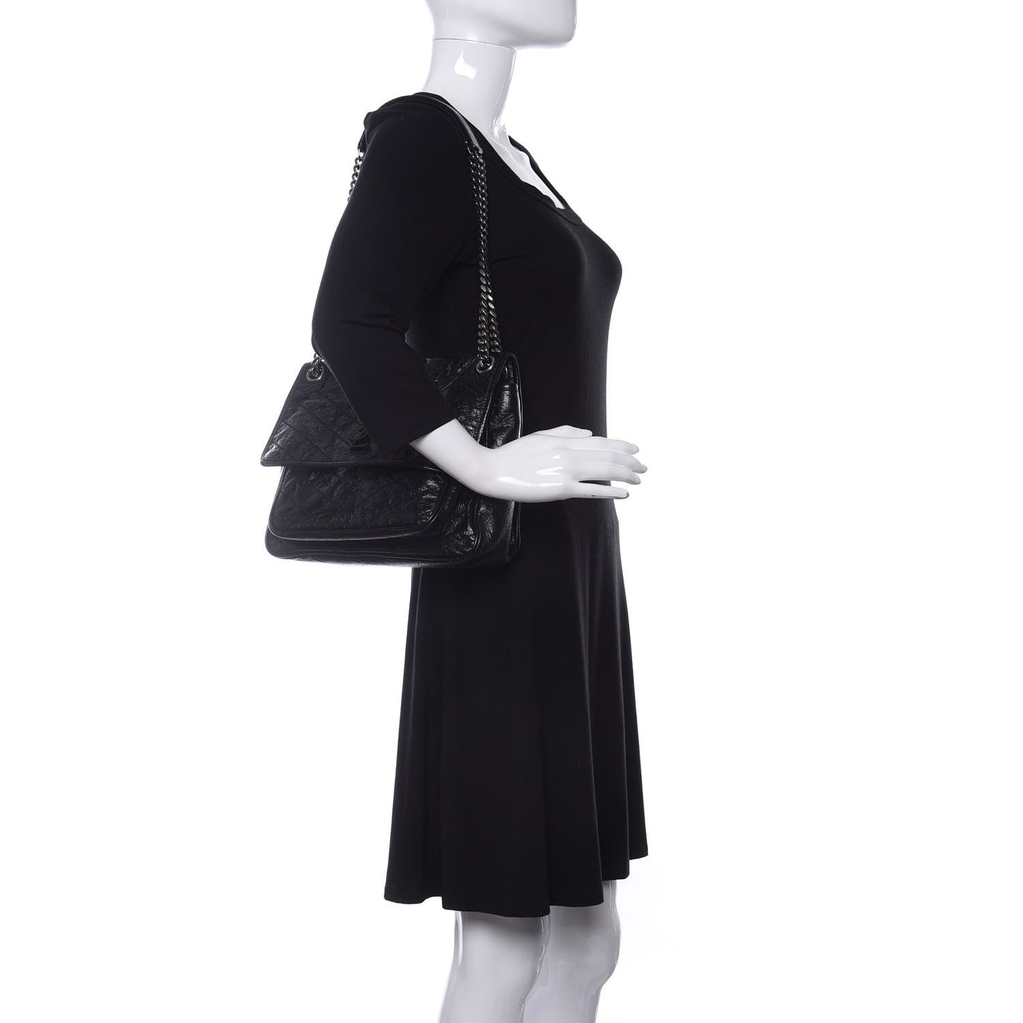 Crinkled Calfskin Matelasse Monogram Medium Niki Chain Satchel Black