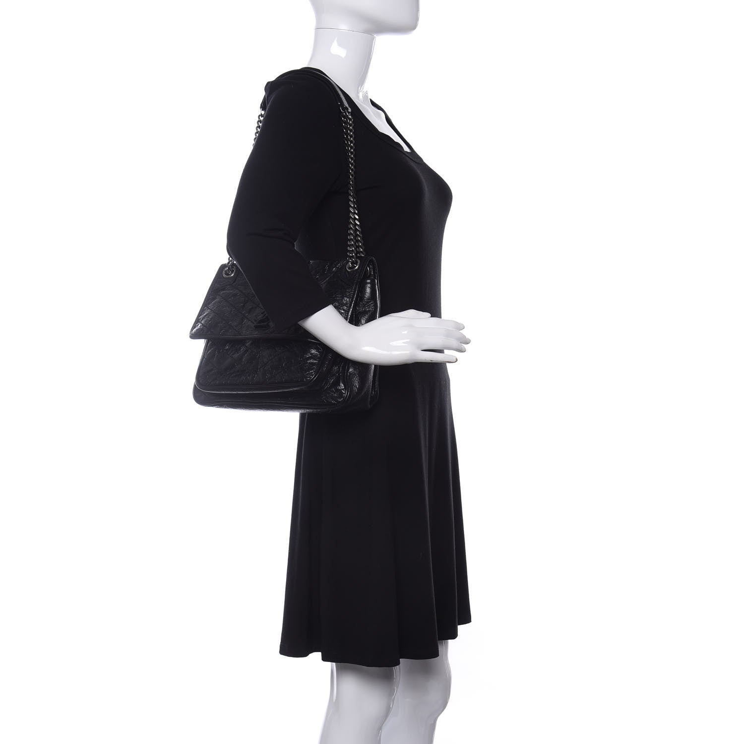 Saint Laurent Crinkled Calfskin Matelasse Monogram Medium Niki Chain Satchel Black 2 of 11