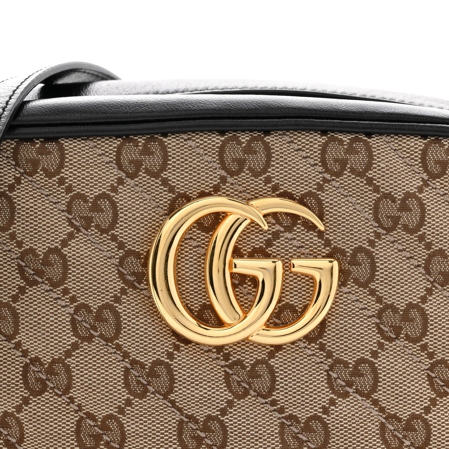 Gucci Monogram Matelasse Diagonal Small GG Marmont Chain Shoulder Bag Beige Black 8 of 11