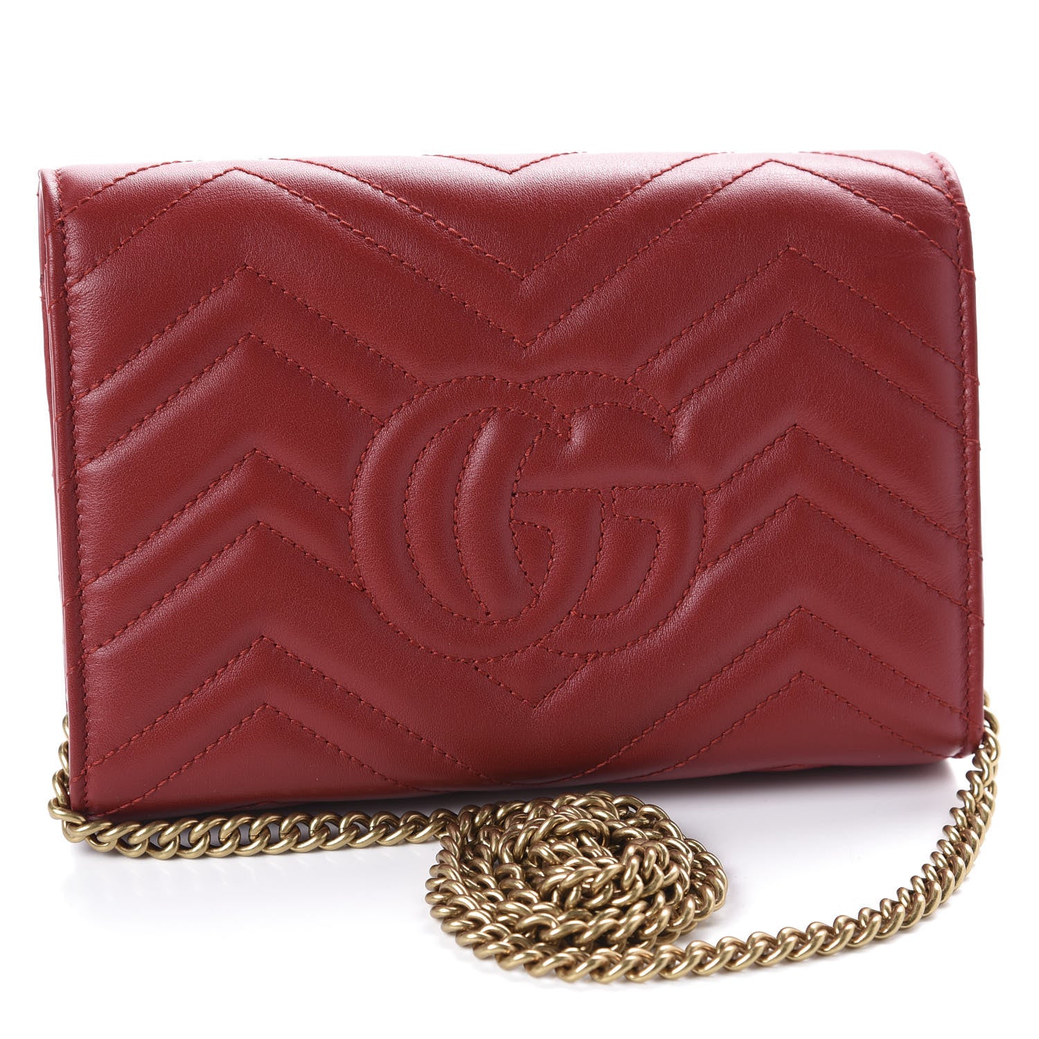 Gucci Calfskin Matelasse GG Marmont Chain Wallet Hibiscus Red 3 of 10