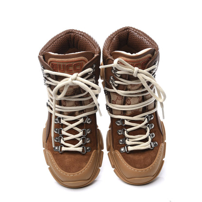 Gucci X SEGA Suede Calfskin GG Monogram Womens Flashtrek High-Top Sneakers 38 New Cuir Beige Ruggine 5 of 9