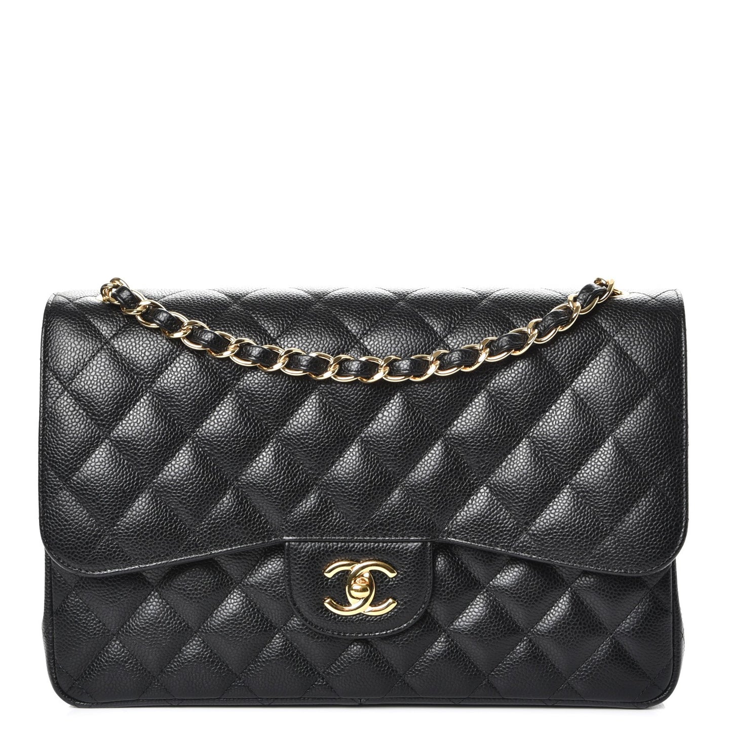 Caviar Quilted Jumbo Double Flap Black