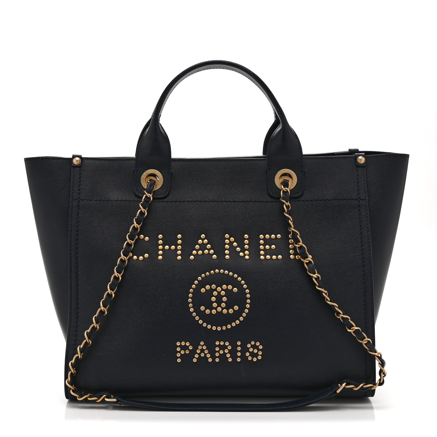 Chanel Caviar Small Studded Deauville Tote Navy 1 of 10