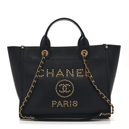 Chanel Caviar Small Studded Deauville Tote Navy 1 of 10