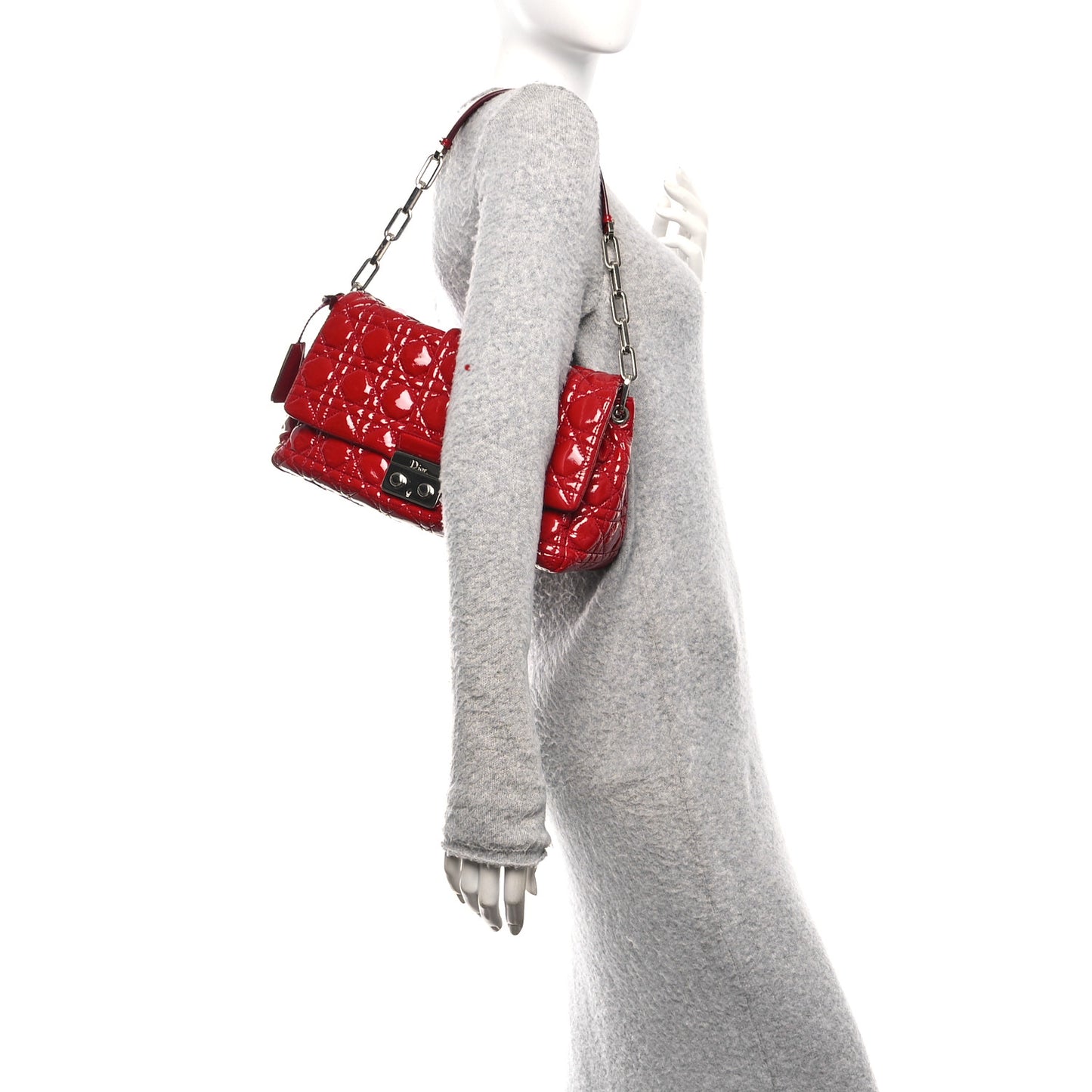 Patent Cannage Large Miss Dior Flap Red