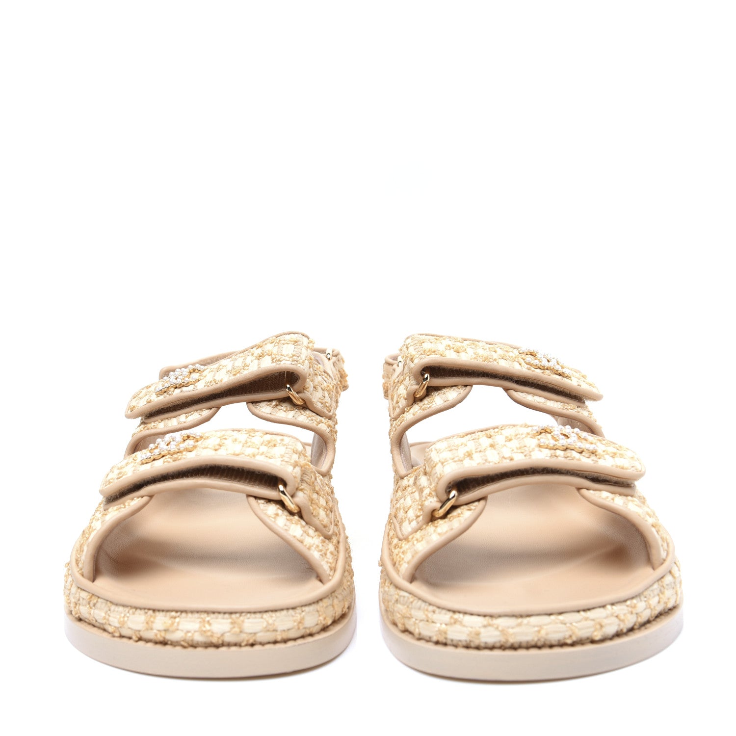 Chanel Braided Fabric Velcro Dad Sandals 39 Beige 2 of 13