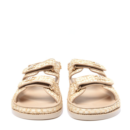 Chanel Braided Fabric Velcro Dad Sandals 39 Beige 2 of 13