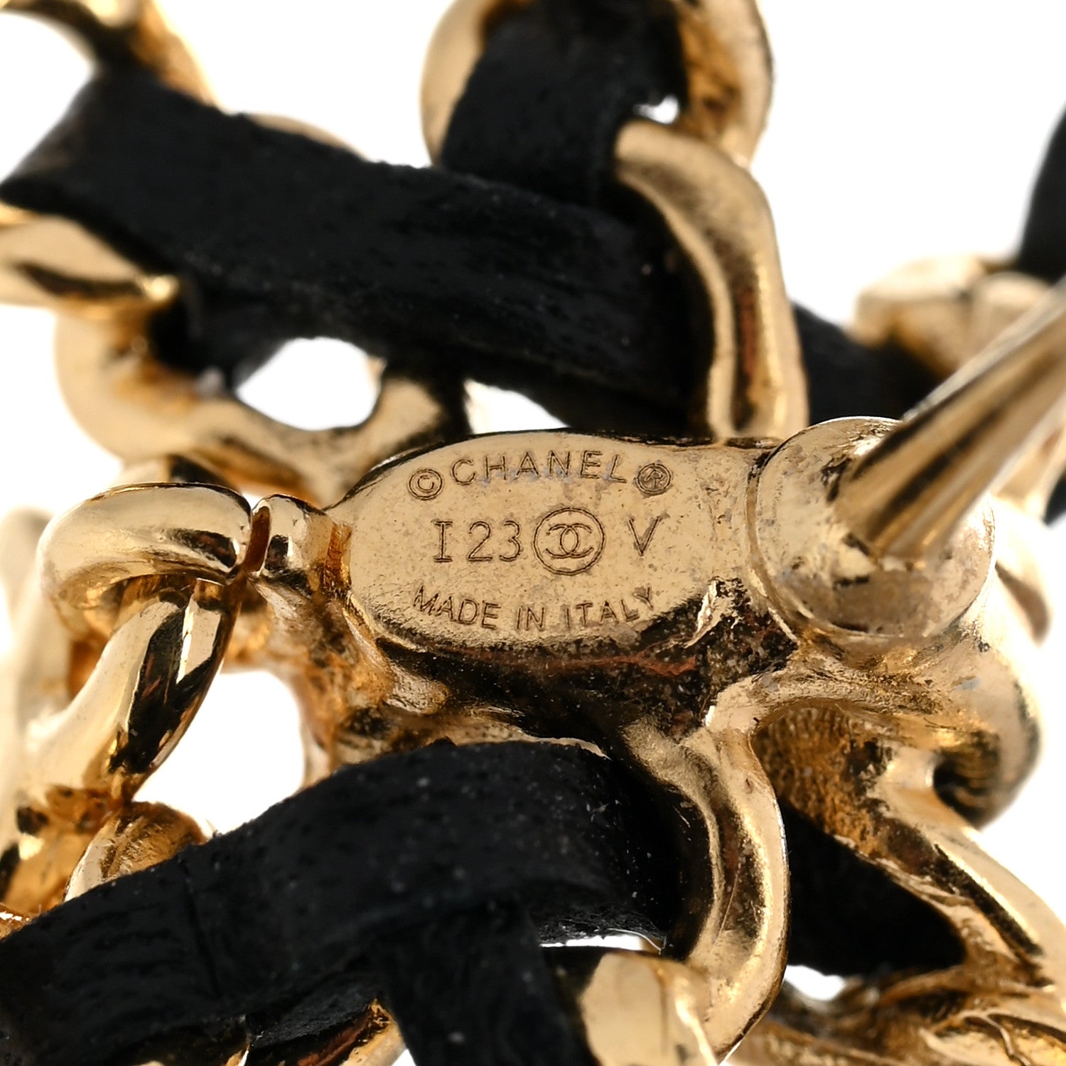 Chanel Lambskin Chain Bow Stud Earrings Black Gold 4 of 5