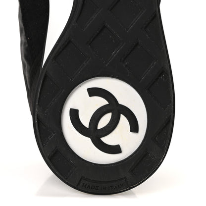 Chanel Nylon Suede Kidskin Calfskin Logo Sneakers 38 Black White 7 of 10