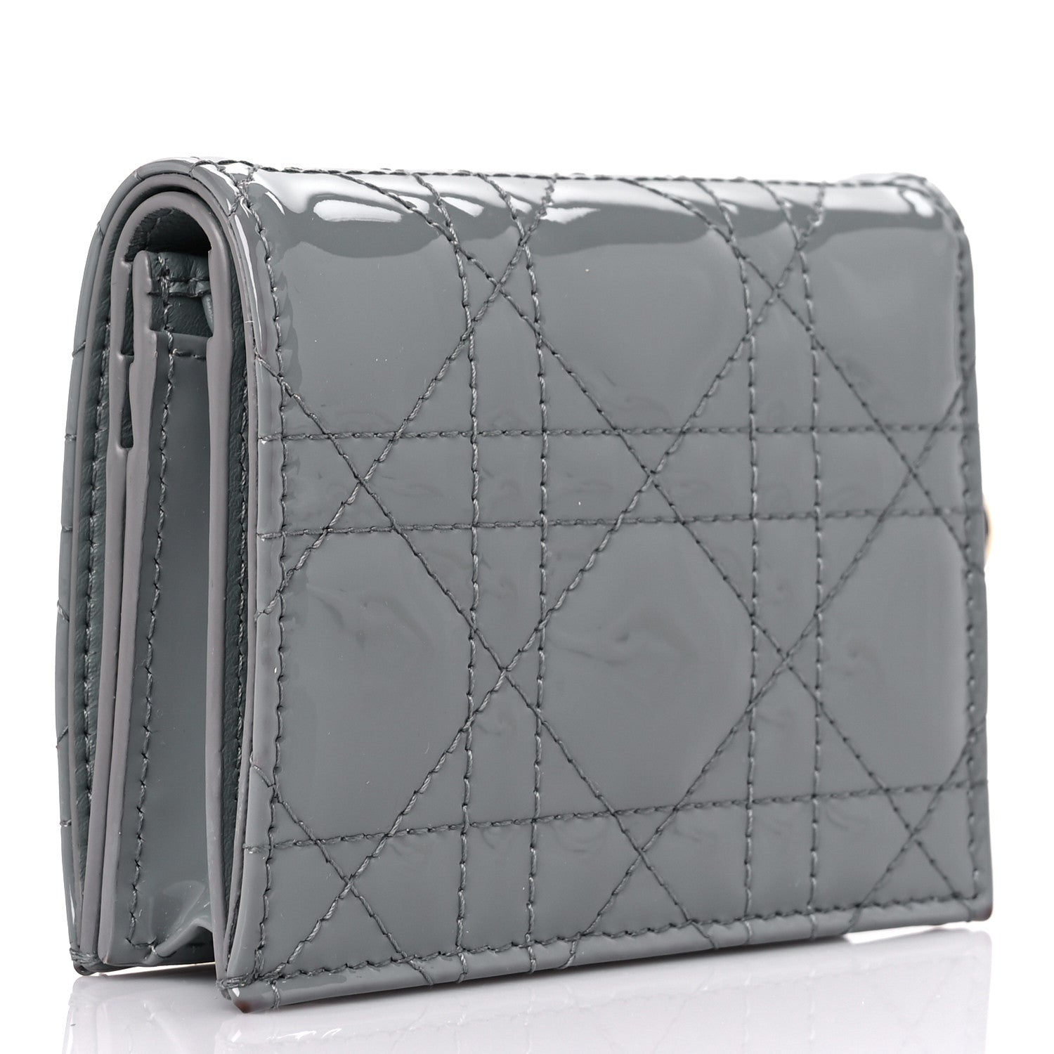 Christian Dior Patent Cannage Mini Lady Dior Wallet Grey 3 of 12