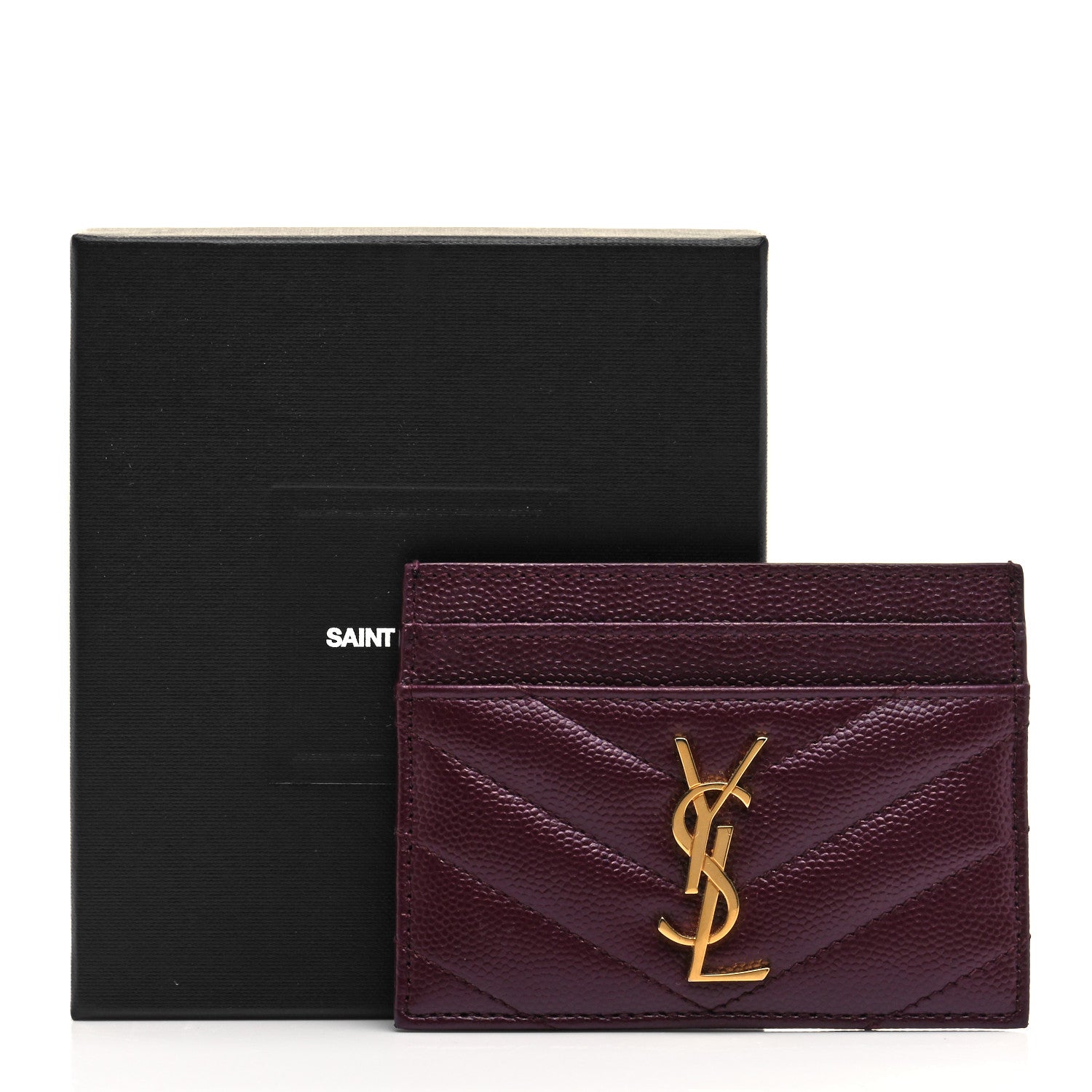 Saint Laurent Grain De Poudre Matelasse Chevron Monogram Credit Card Case Bordeaux 8 of 8