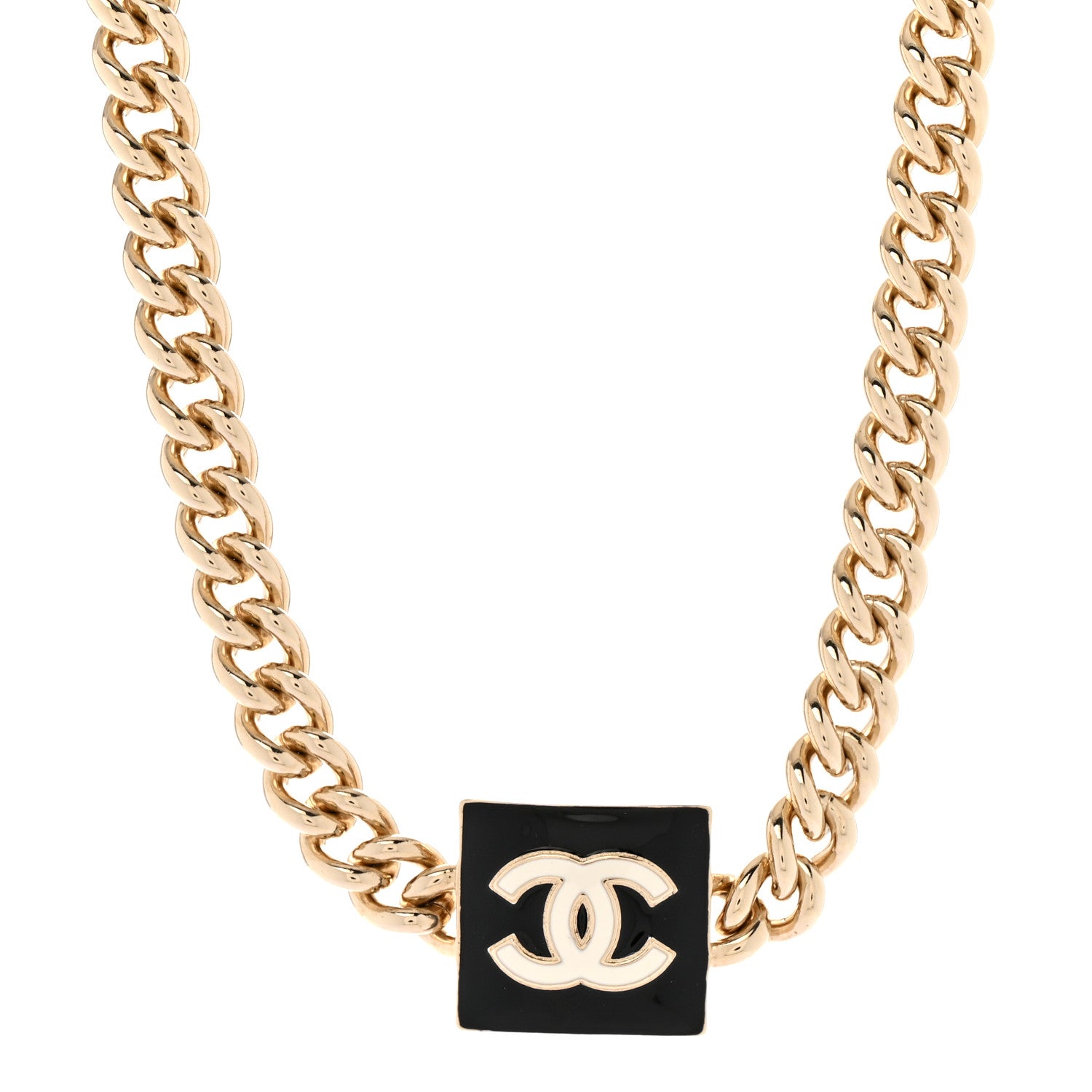 Chanel Metal Enamel CC Square Choker Gold Black White 1 of 6
