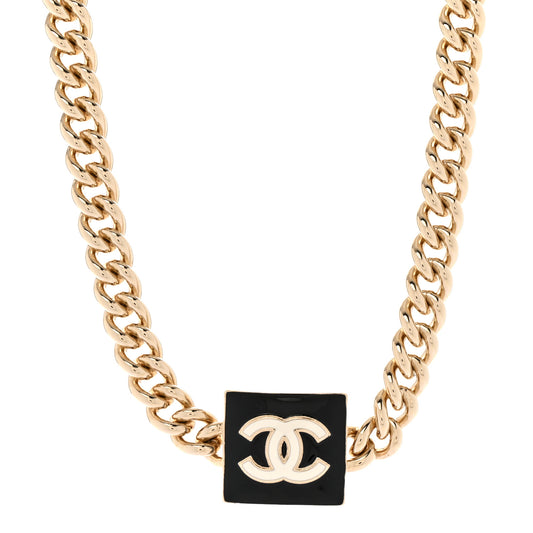 Metal Enamel CC Square Choker Gold Black White