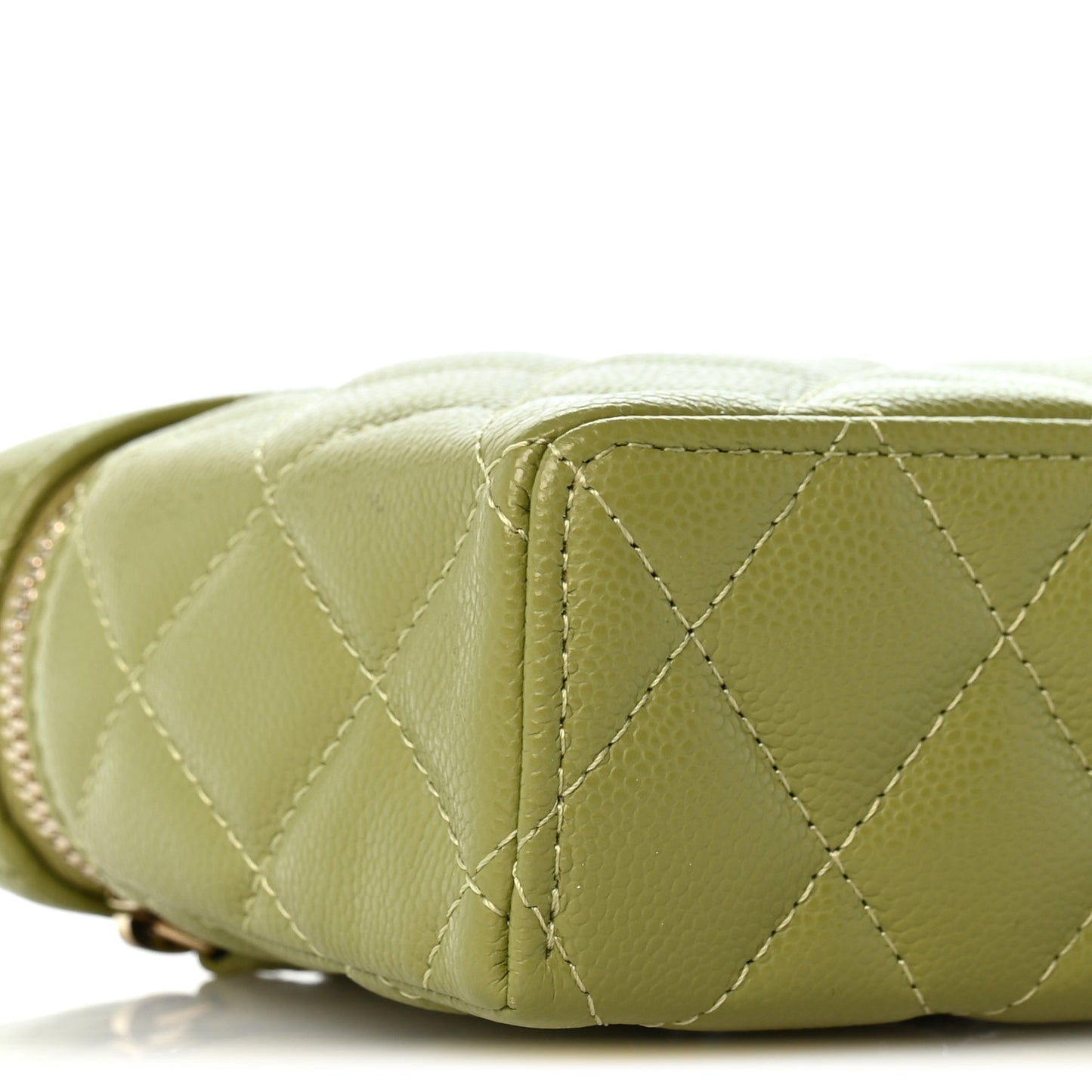 Caviar Quilted Top Handle Slim Vanity With Chain Khaki