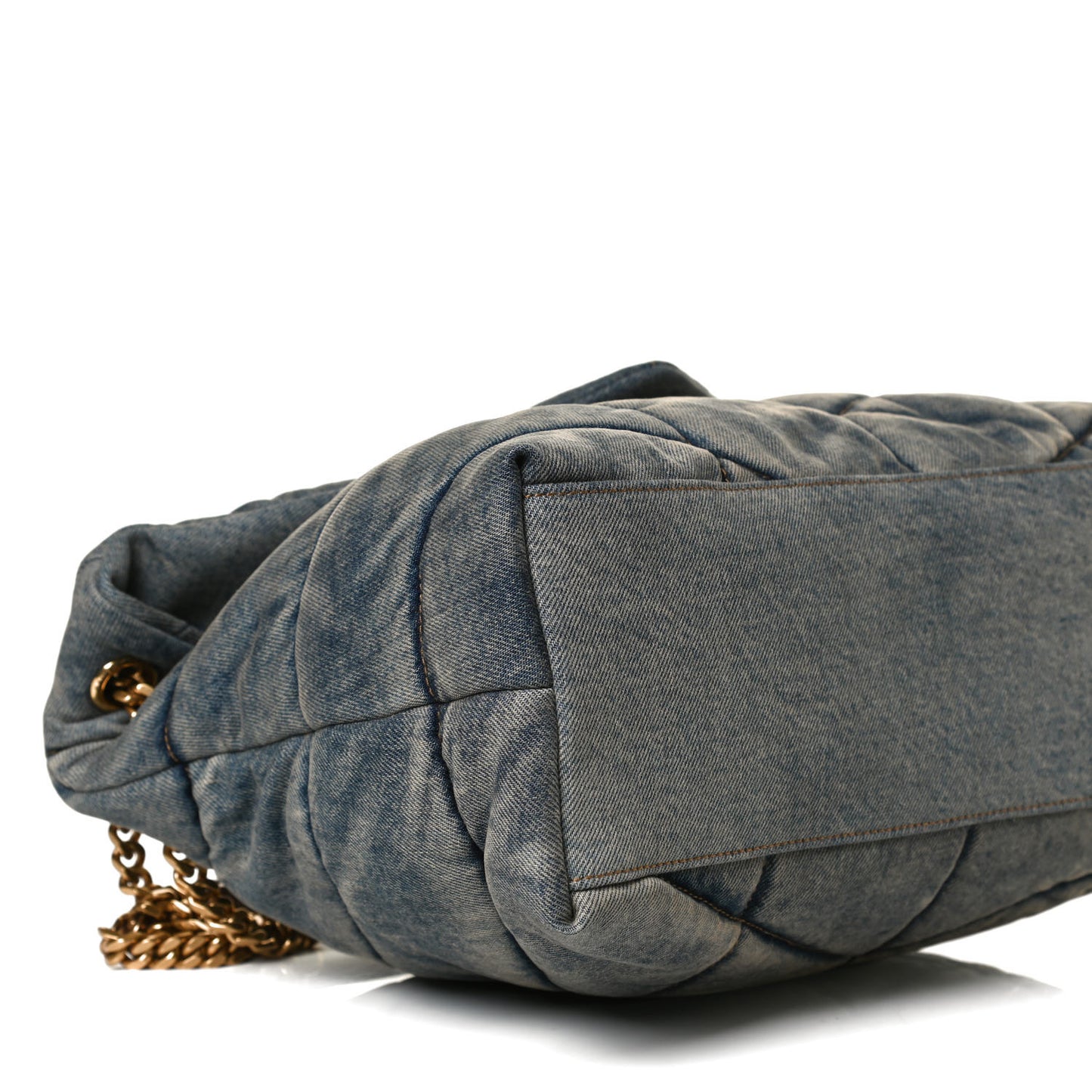 Denim Quilted Medium Loulou Puffer Monogram Chain Satchel Blue Cinnamon