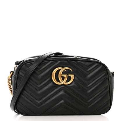Gucci Calfskin Matelasse Small GG Marmont Chain Shoulder Bag Black 1 of 11