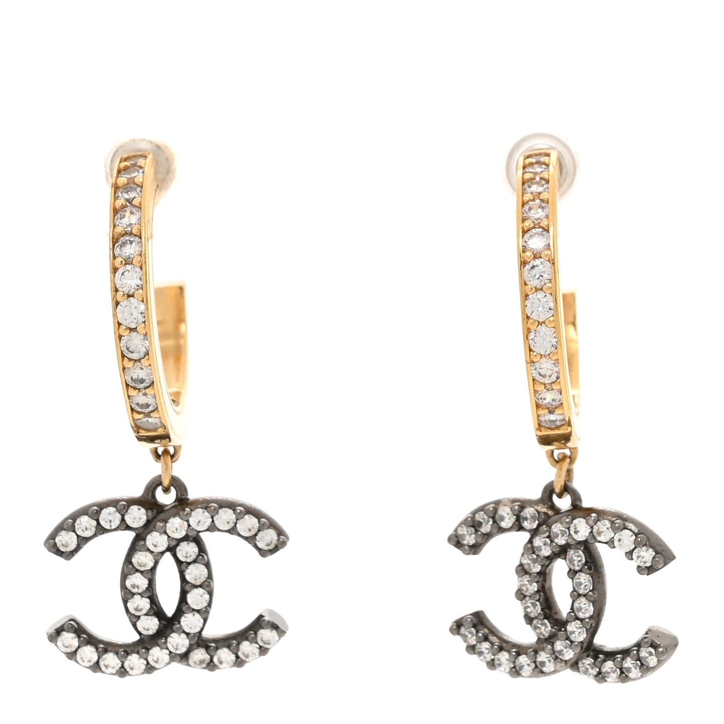 Crystal Lock Symbols CC Hoop Drop Earrings Gold Ruthenium