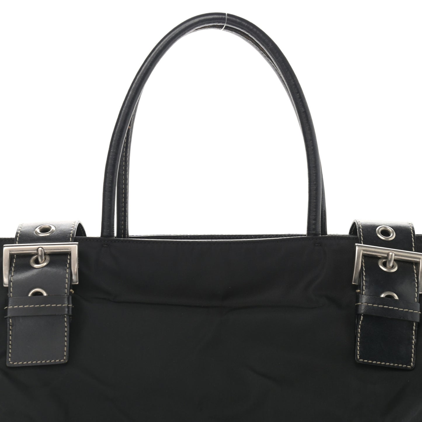 Calfskin Nylon Buckle Shoulder Bag Black