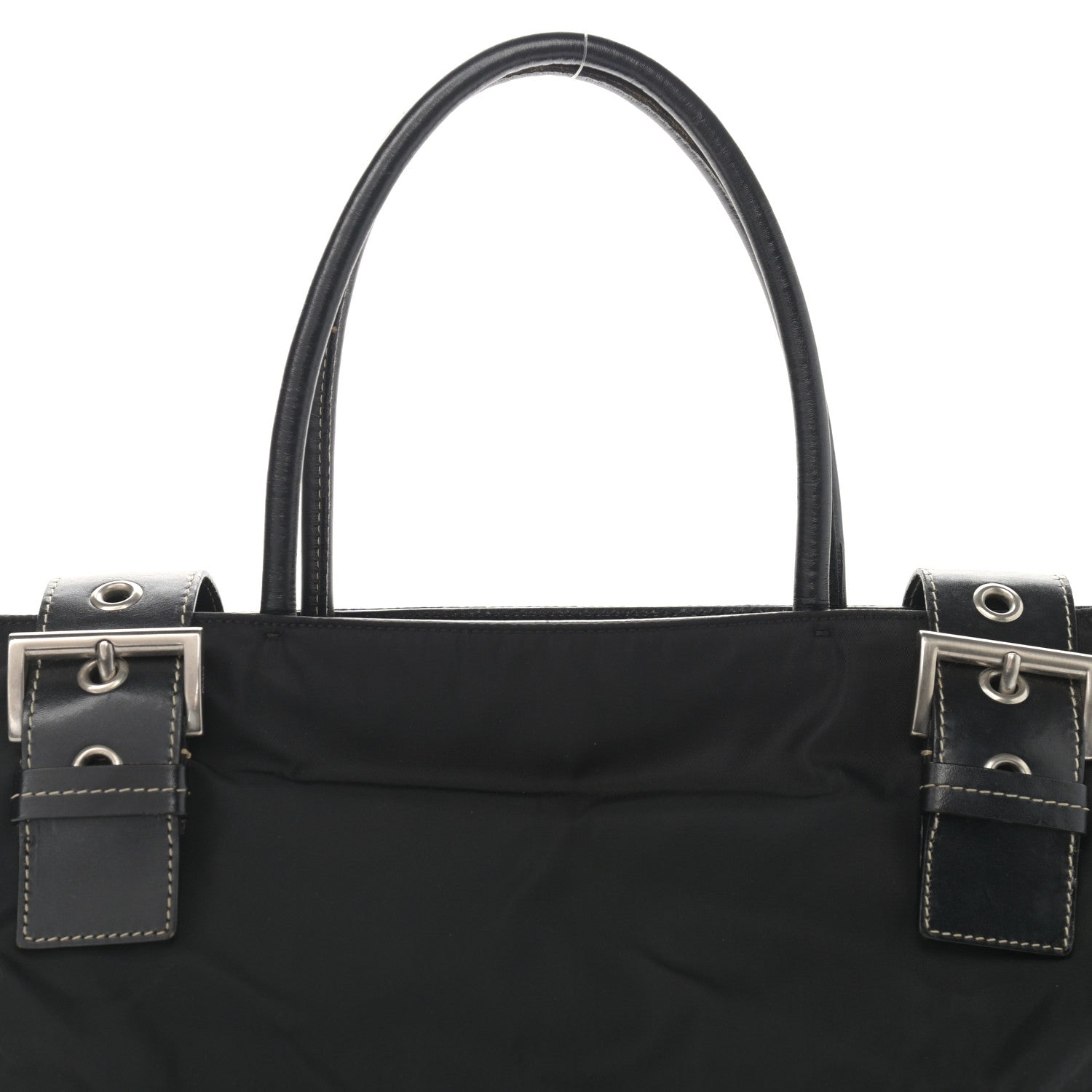 Prada Calfskin Nylon Buckle Shoulder Bag Black 7 of 14