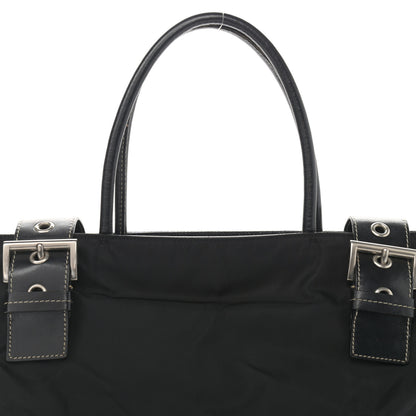 Prada Calfskin Nylon Buckle Shoulder Bag Black 7 of 14