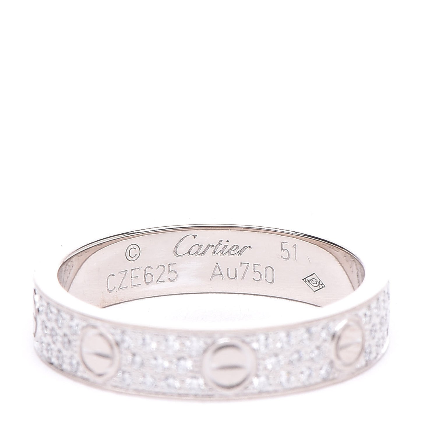 18K White Gold Diamond 4mm LOVE Wedding Paved Band Ring 51 5.75