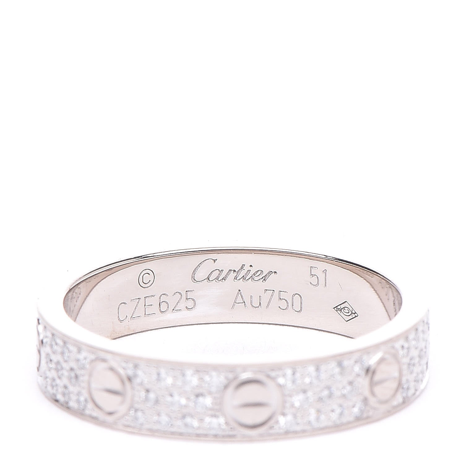 Cartier 18K White Gold Diamond 4mm LOVE Wedding Paved Band Ring 51 5.75 4 of 5