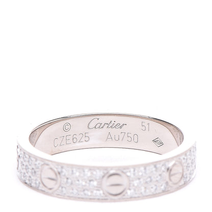 Cartier 18K White Gold Diamond 4mm LOVE Wedding Paved Band Ring 51 5.75 4 of 5