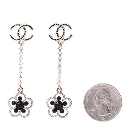 Chanel Crystal CC Camellia Drop Earrings Black Gold 2 of 4