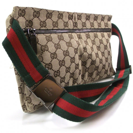 GG Monogram Web Double Pocket Belt Bag Ebony