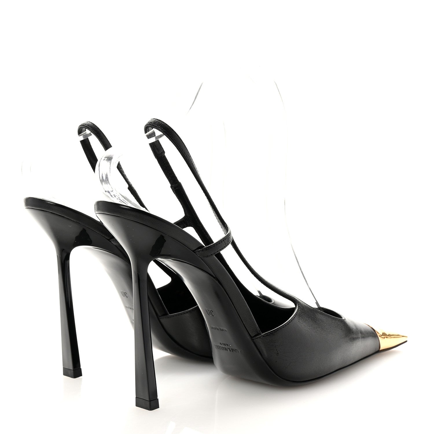 Saint Laurent Smooth Calfskin Jeanne 110 Slingback Pumps 39 Black Gold 5 of 10