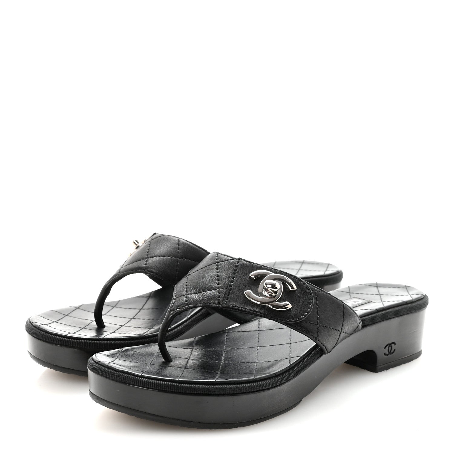 Chanel Lambskin Quilted Turnlock CC Platform Thong Sandals 39 Black 4 of 8