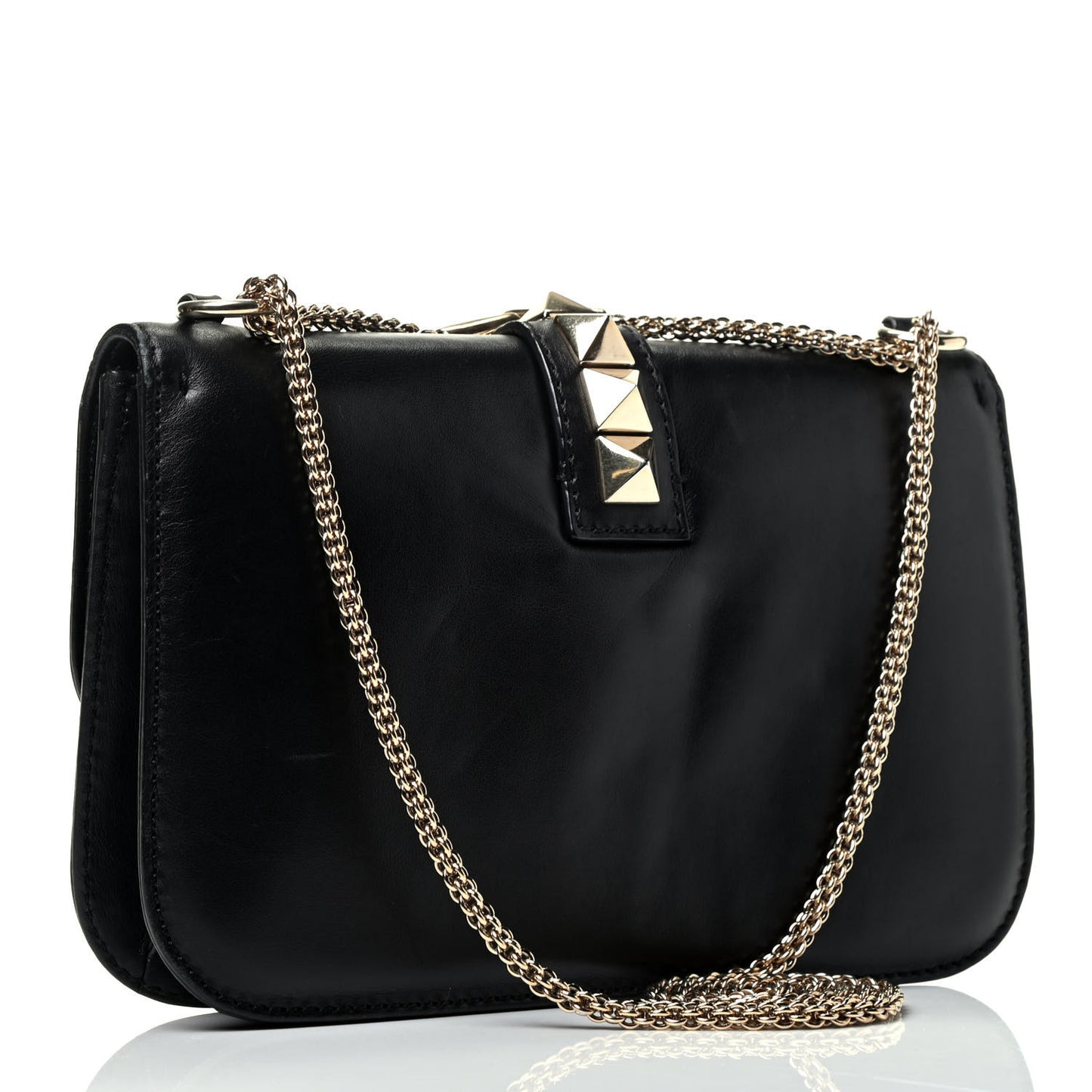 Vitello Large Glam Lock Rockstud Flap Black