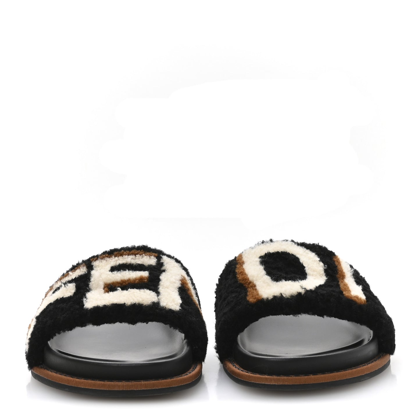 Shearling Logo Slide Sandals 38 Black Latte Brownie