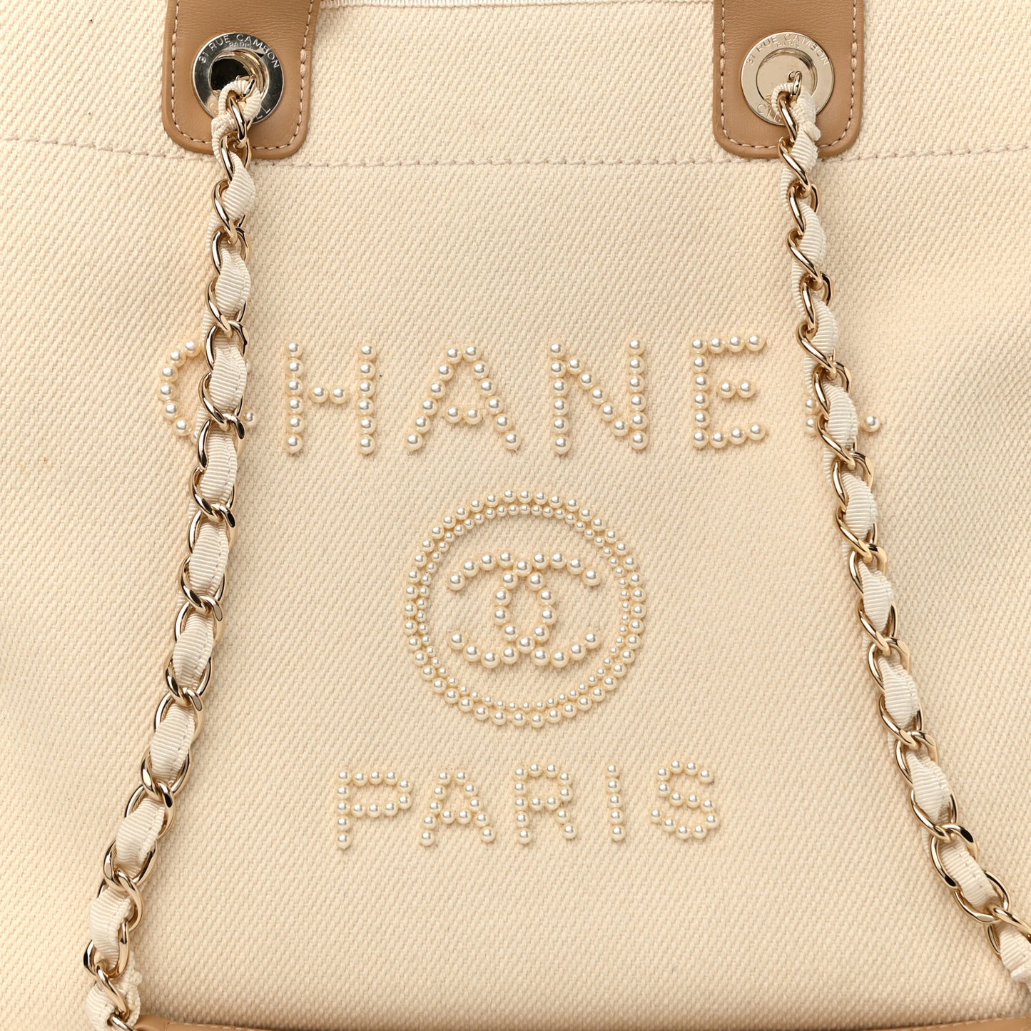 Canvas Pearl Medium Deauville Tote Ecru Beige