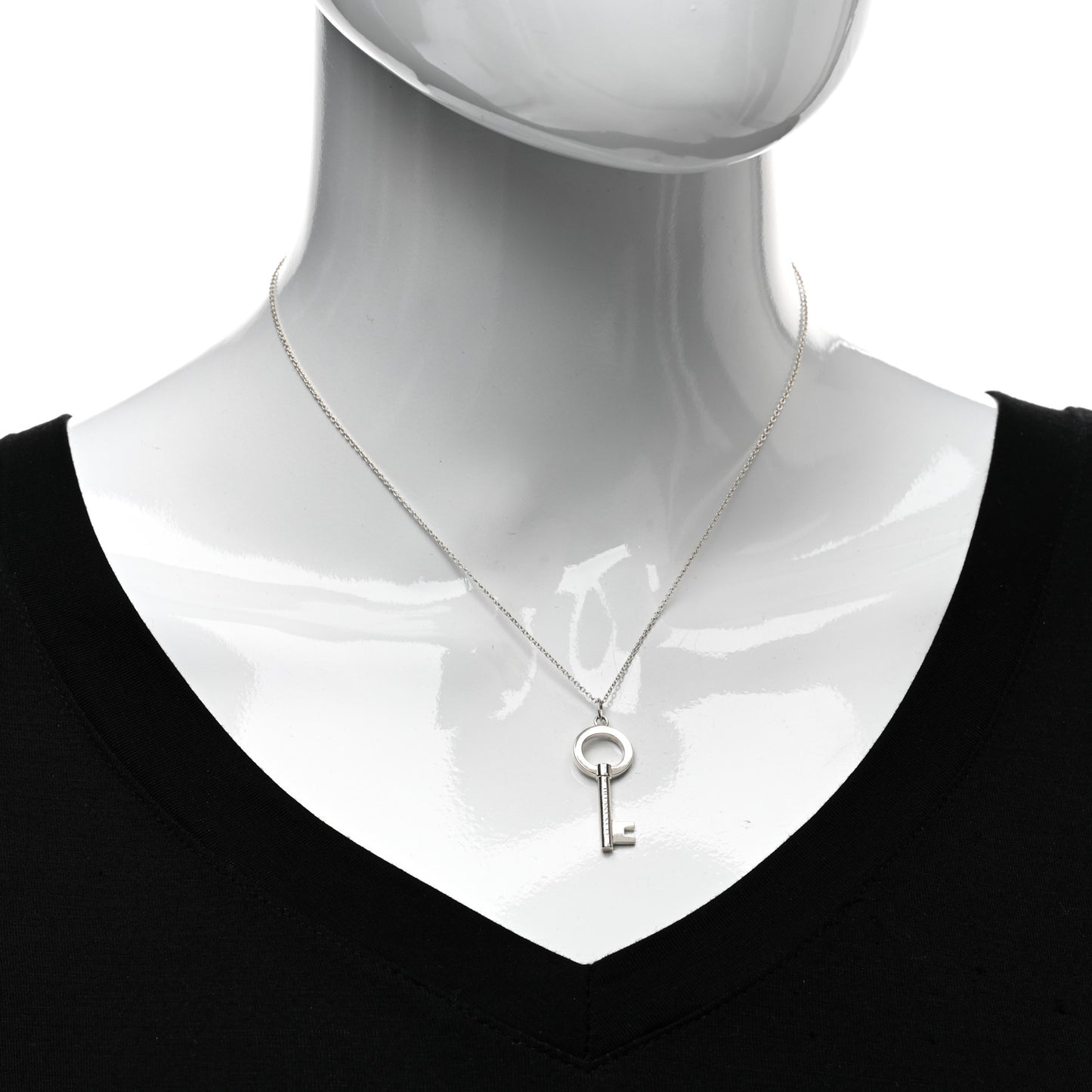 Sterling Silver Modern Keys Open Round Key Pendant Necklace