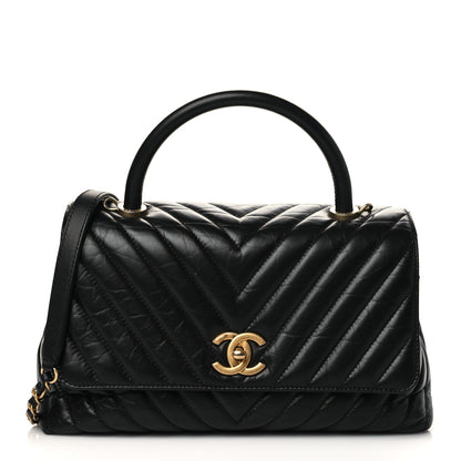 Chanel Aged Calfskin Chevron Quilted Small Coco Handle Flap Black 1 of 9