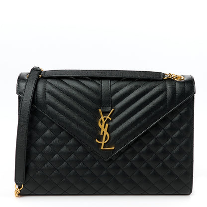 Saint Laurent Grain De Poudre Textured Mixed Matelasse Large Triquilt Monogram Satchel Black 1 of 11