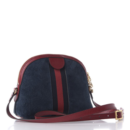 Gucci Suede Calfskin Web Small Ophidia Dome Shoulder Bag New Blue Romantic Cherry 2 of 9