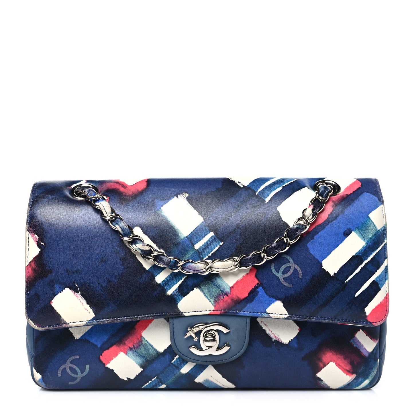 Lambskin Airline Printed Medium Double Flap Blue Multicolor
