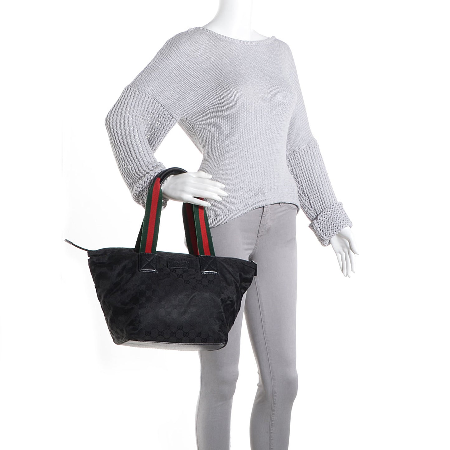 GG Monogram Medium Web Handle Bucket Tote Black