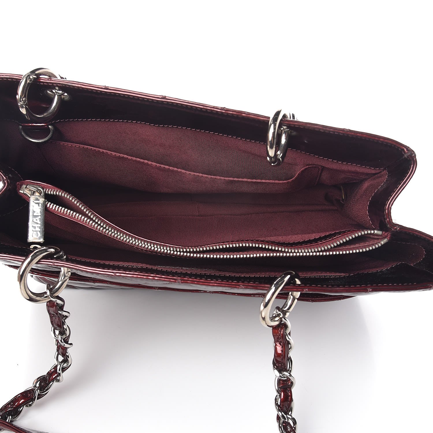 Chanel Patent Quilted Grand Shopping Tote GST Dark Bordeaux 5 of 16