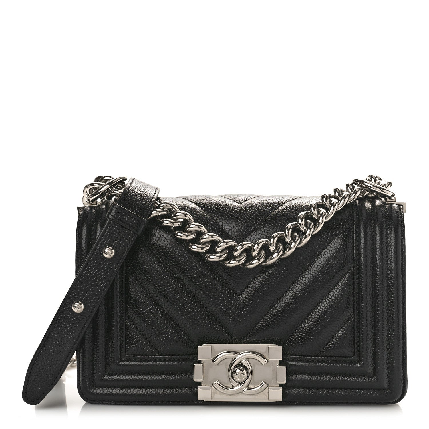 Chanel Caviar Chevron Quilted Small Boy Flap Black 1 of 9